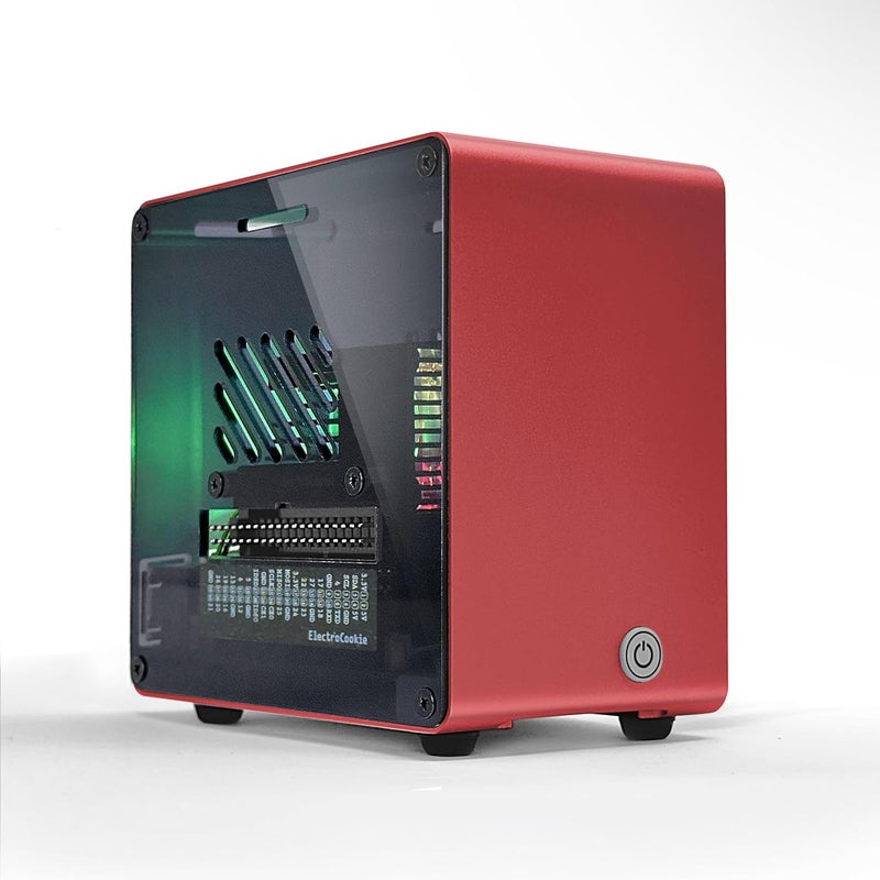 ElectroCookie Raspberry Pi 5 Case, Aluminum Mini Tower Case with Cooling Fan and Color Changing Ambient Light (Red) - Image 1